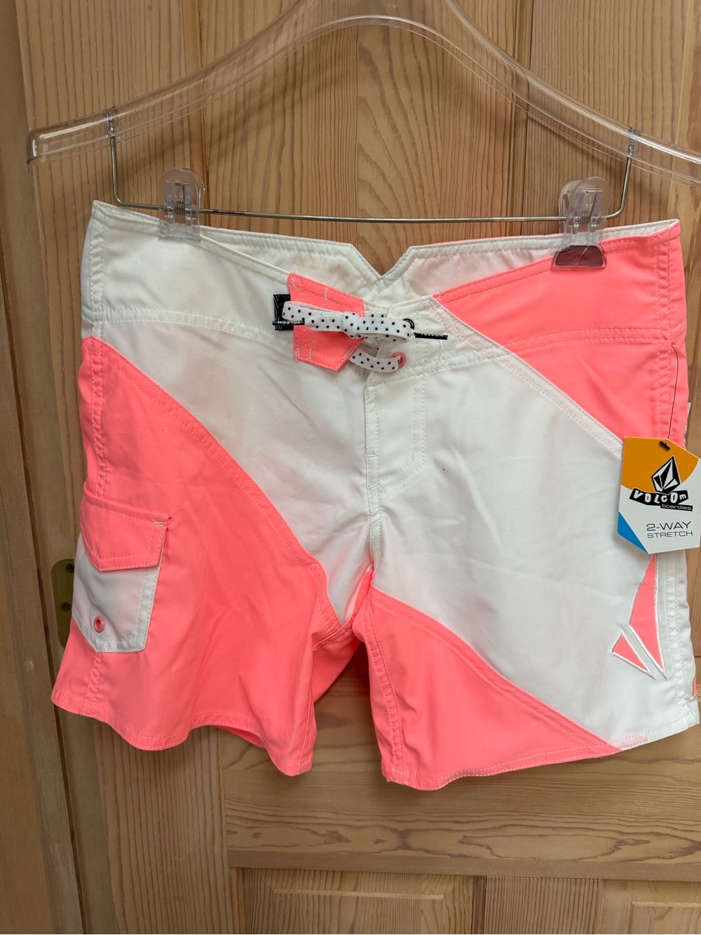 Volcom White & Coral Colorblock Women's Board Shorts